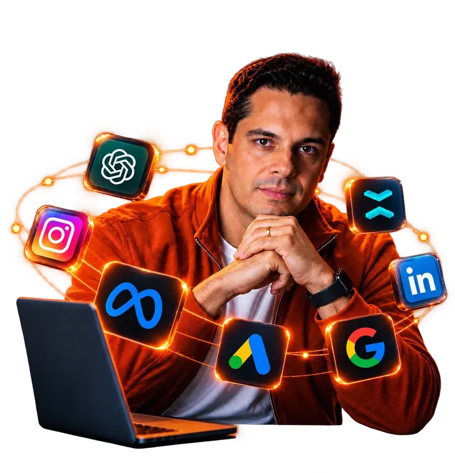 Cyro Mello, fundador da Everest, com os canais de marketing