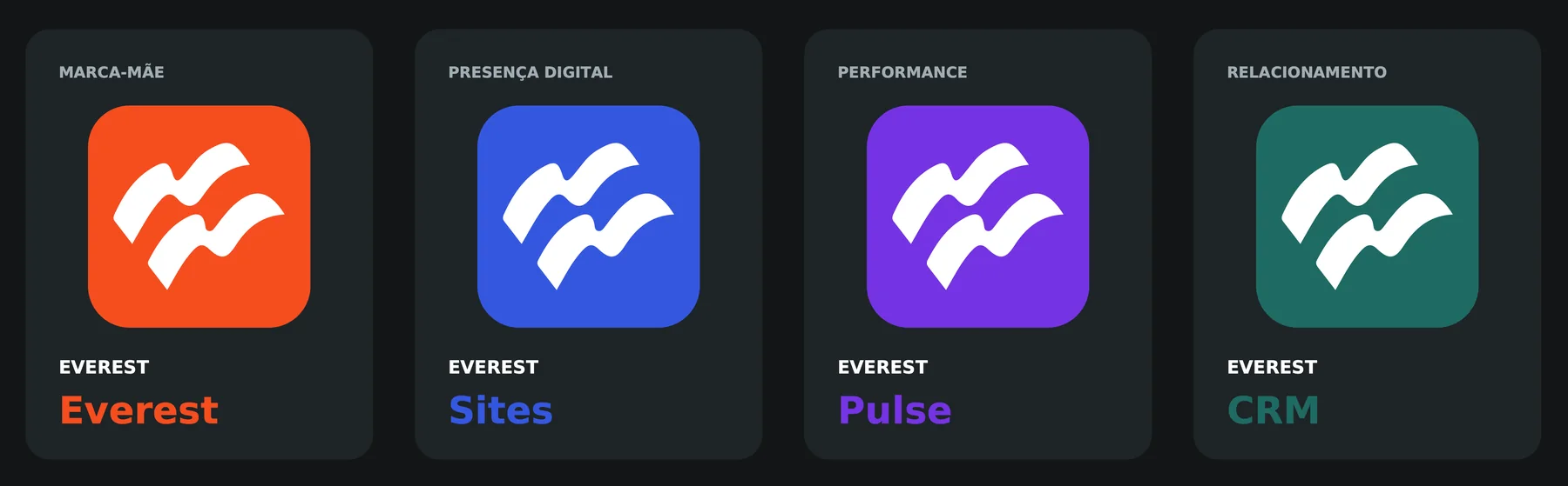 Everest, Everest Sites, Everest Pulse e Everest CRM: um símbolo, uma família de sistemas